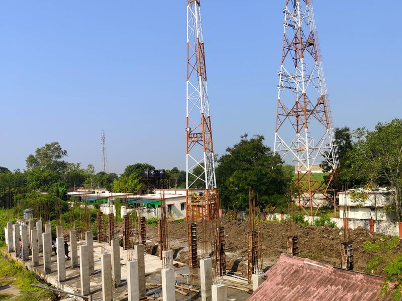 Column pedestals cast and levelled ready for the frame